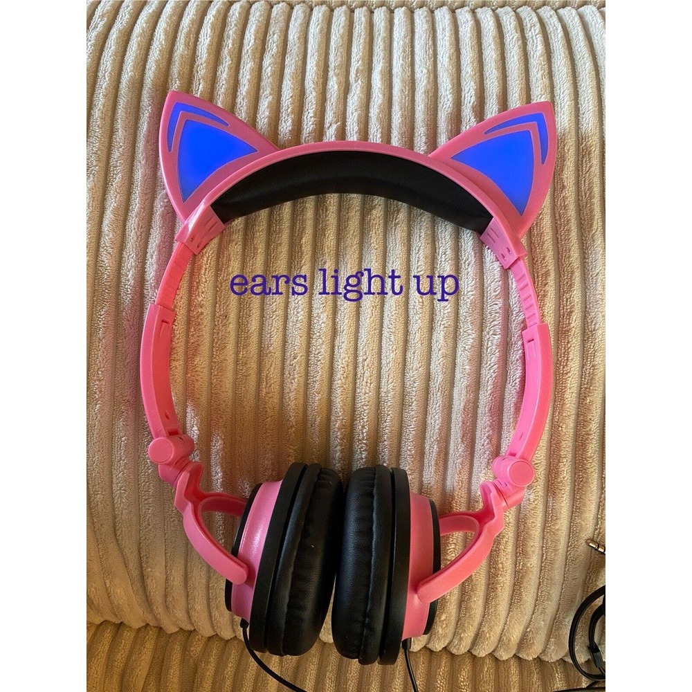 Anime Style Light Up Cat / Rabbit Ears Gaming Headphone Headset (Pink) GUC -READ